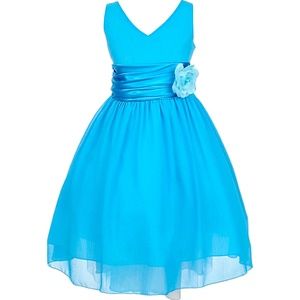 Flower girl chiffon dress 1082 V neck tea length